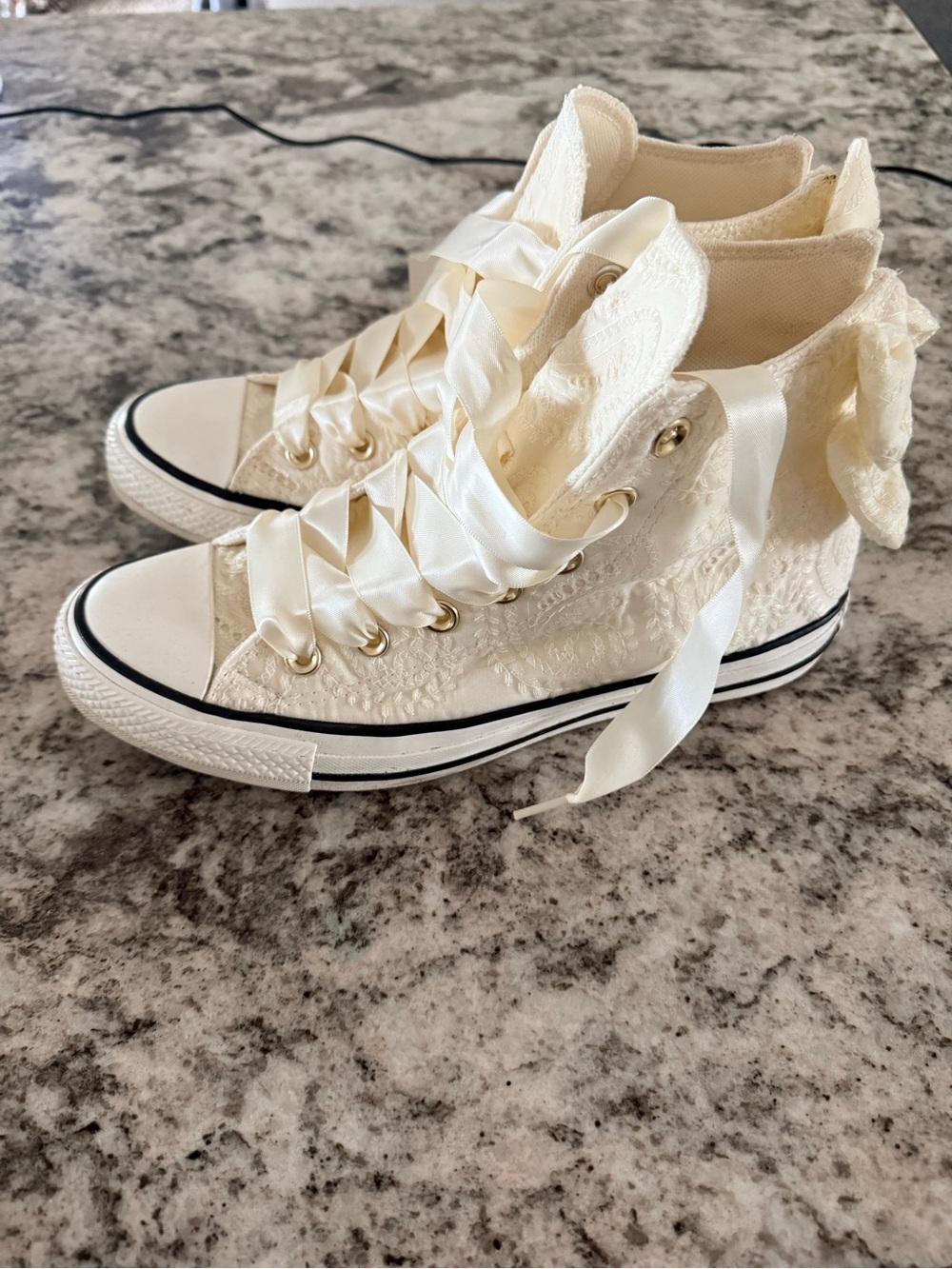 Converse Cream High-Top Satin Ribbon Sneakers - Picture 3 of 7
